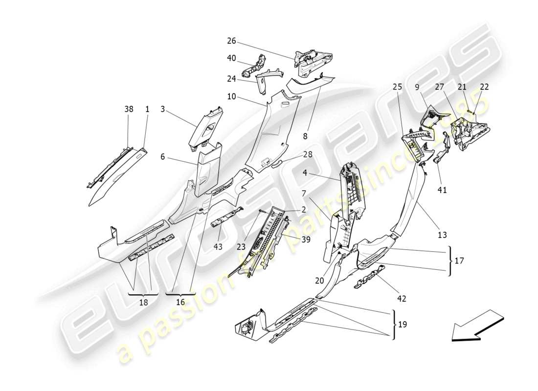maserati levante gt (2022) passenger compartment b pillar trim panels and side panels parts diagram