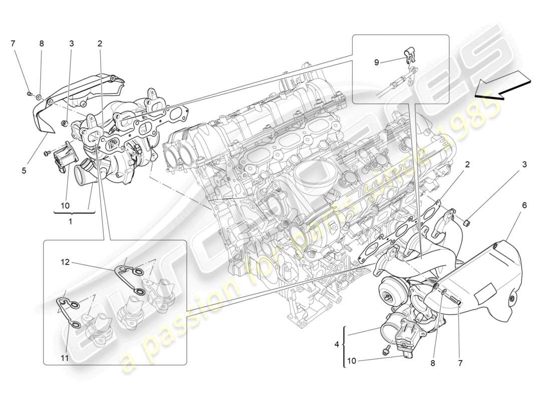 maserati levante gt (2022) turbocharging system: equipments parts diagram