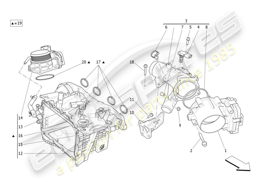 maserati levante gt (2022) intake manifold and throttle body parts diagram