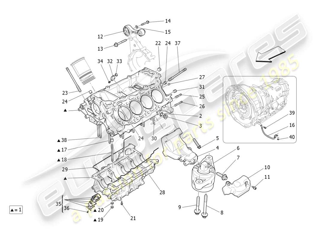 a part diagram from the maserati quattroporte m156 (2017 onwards) parts catalogue
