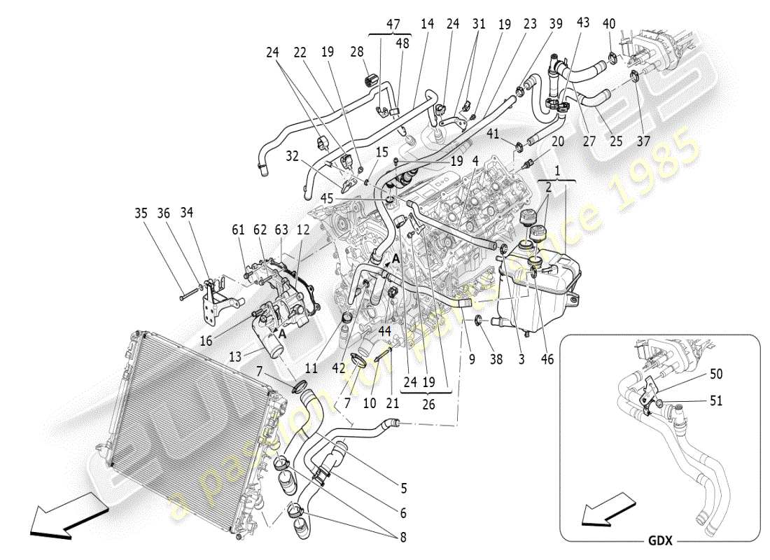 maserati ghibli (2019) cooling system: nourice and lines part diagram
