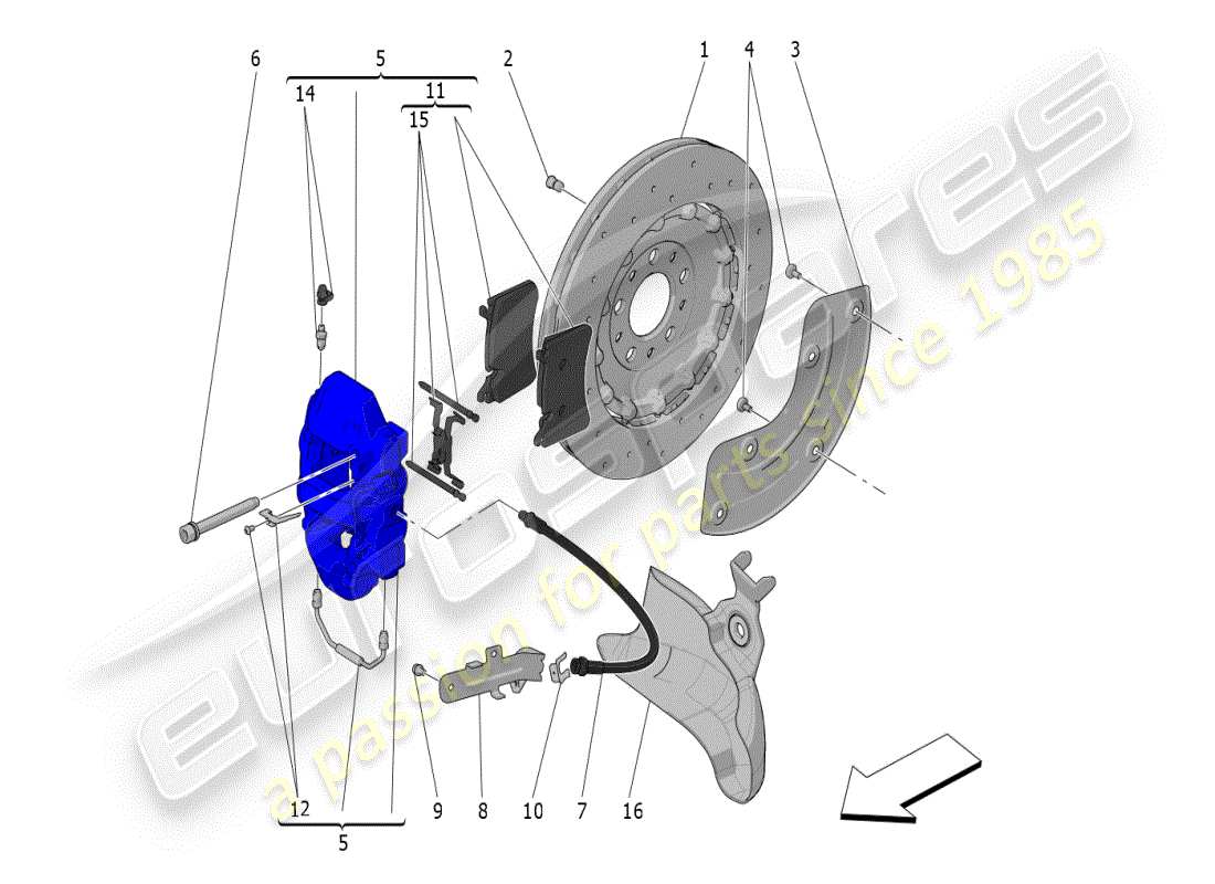 maserati mc20 (2024) braking devices on rear wheels part diagram