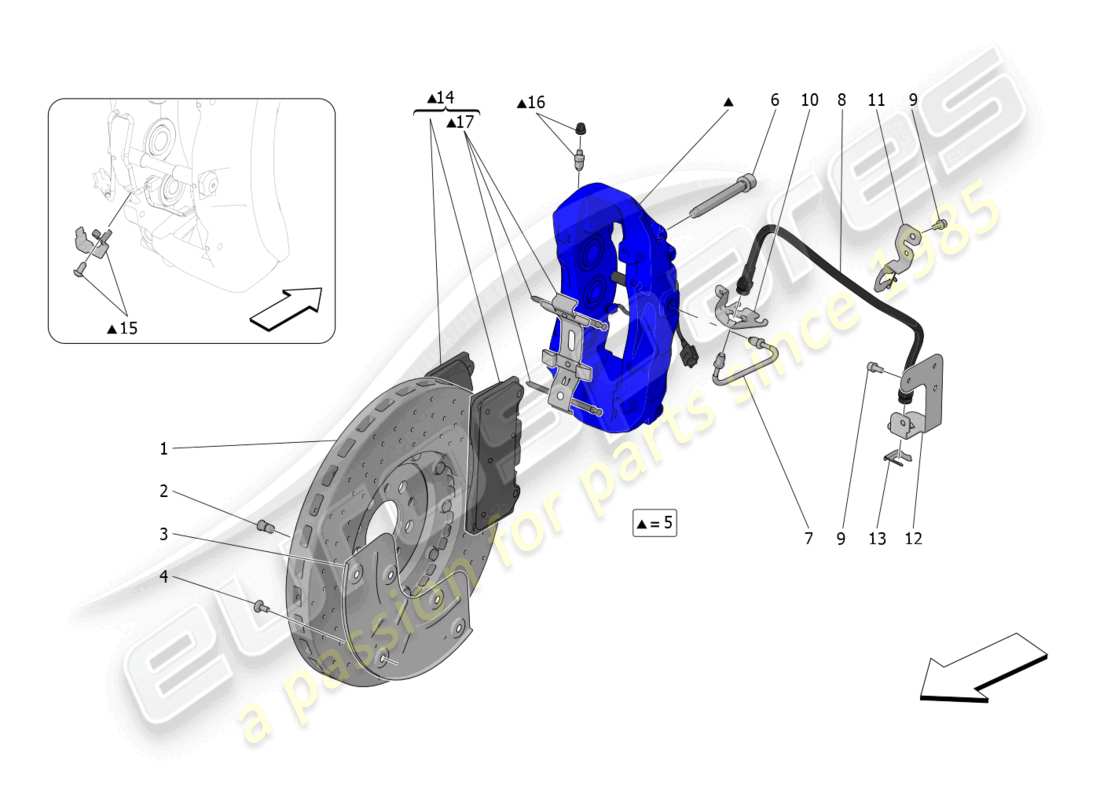 maserati mc20 (2022) braking devices on front wheels parts diagram