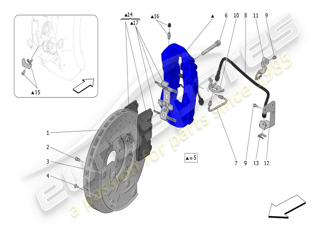 maserati mc20 (2024) braking devices on front wheels part diagram
