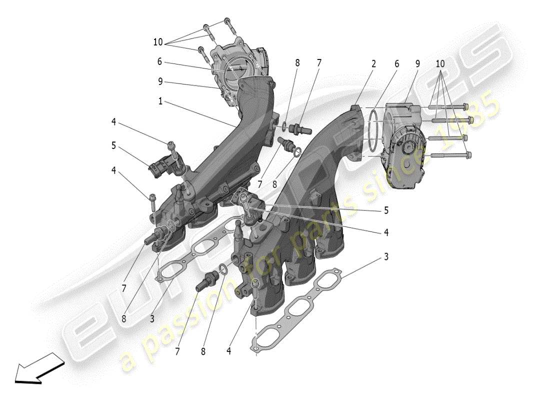 maserati mc20 (2024) intake manifold and throttle body part diagram