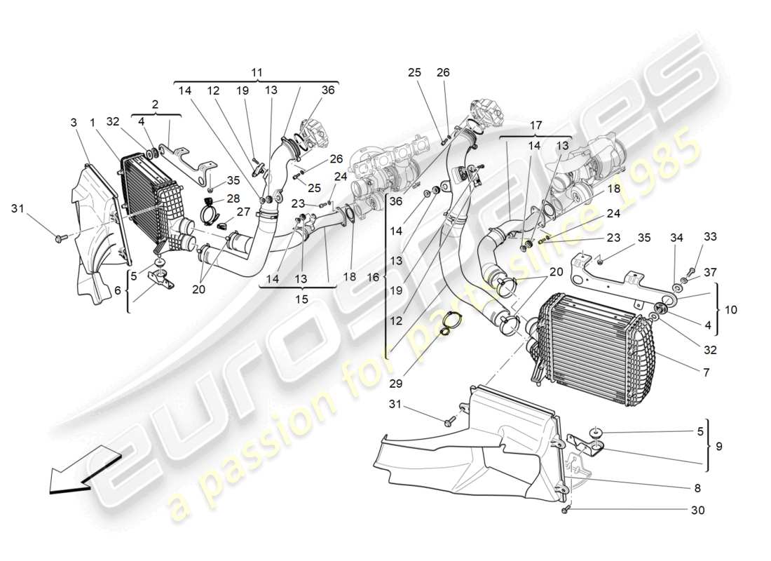a part diagram from the maserati quattroporte m156 (2017 onwards) parts catalogue
