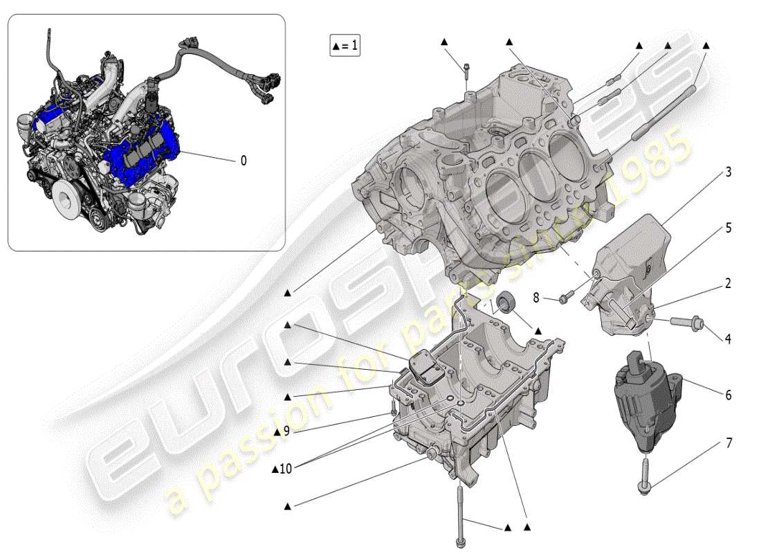 maserati mc20 (2024) crankcase part diagram