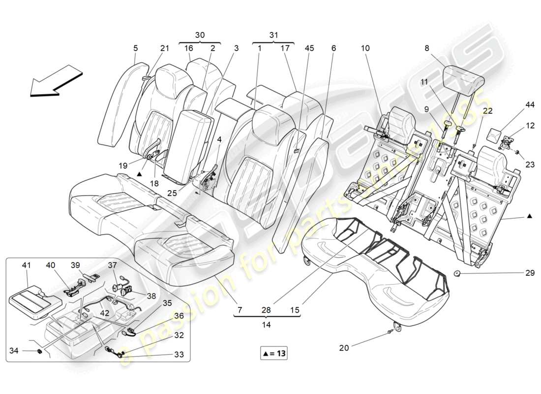 a part diagram from the maserati quattroporte m156 (2017 onwards) parts catalogue