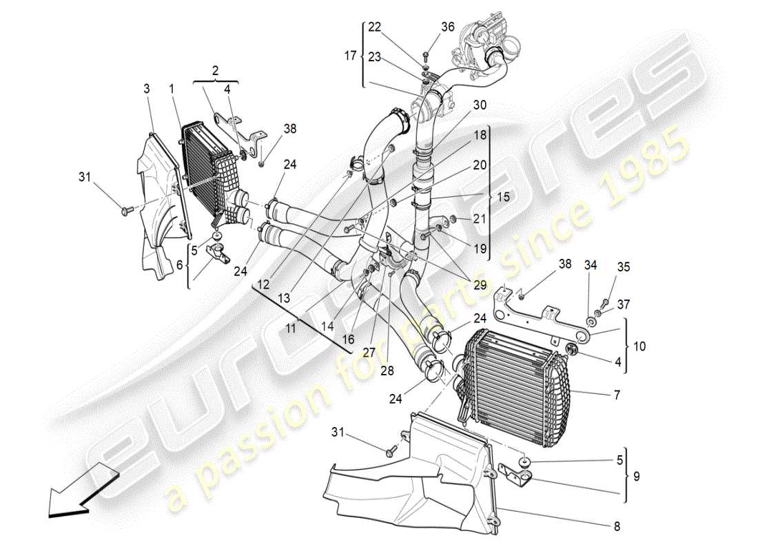 a part diagram from the maserati ghibli (2017 onwards) parts catalogue