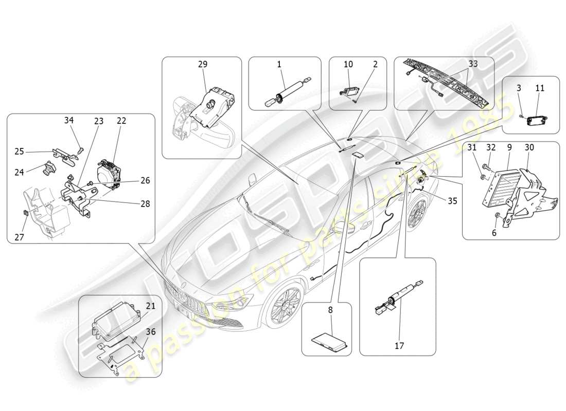 a part diagram from the maserati ghibli (2017 onwards) parts catalogue