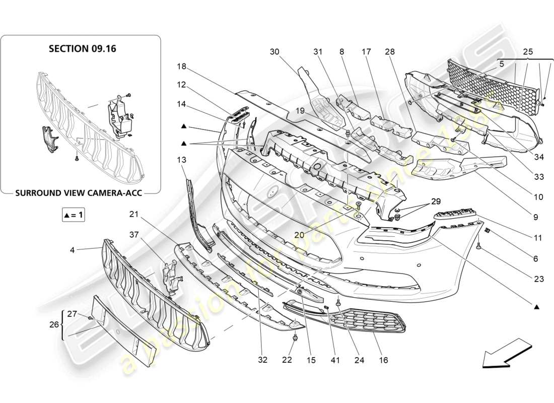 a part diagram from the maserati quattroporte m156 (2017 onwards) parts catalogue