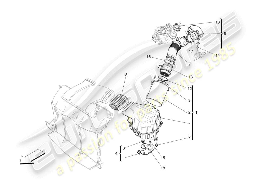 a part diagram from the maserati quattroporte m156 (2017 onwards) parts catalogue