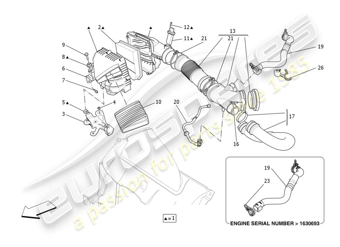a part diagram from the maserati ghibli (2017 onwards) parts catalogue