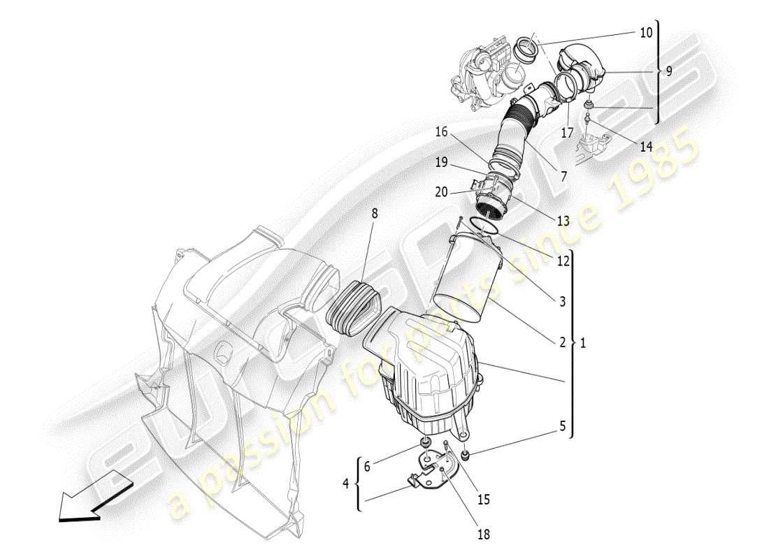 a part diagram from the maserati ghibli (2017 onwards) parts catalogue