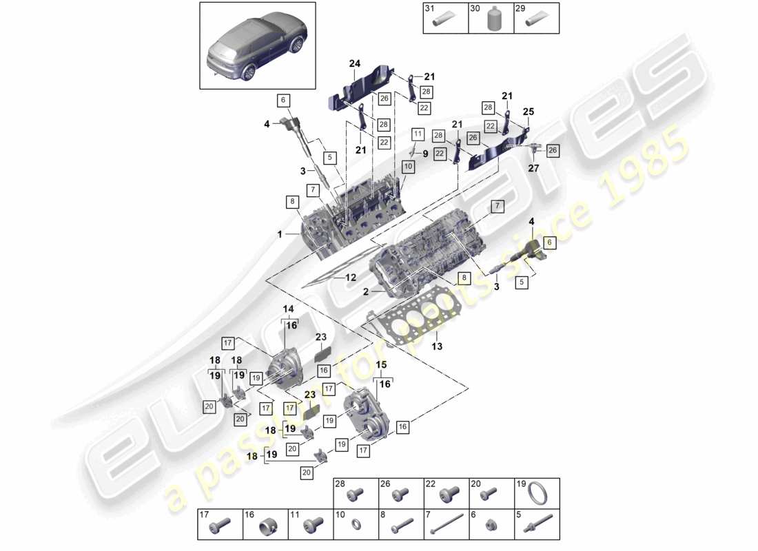porsche 2021 (cayenne e3 9ya/9yb) cylinder head part diagram