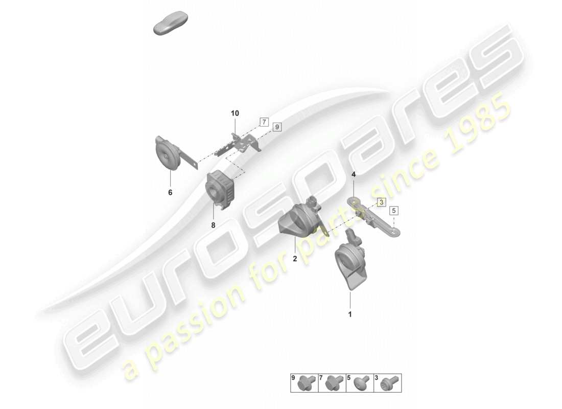 porsche 2022 (992-1 gt3/rs/st) fanfare signal horn alarm system parts diagram