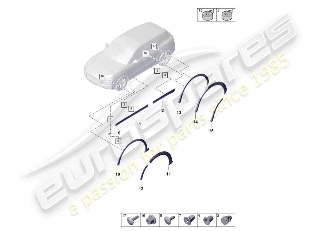 porsche 2023 (cayenne e3 pa) wheel arch cover molding for door part diagram