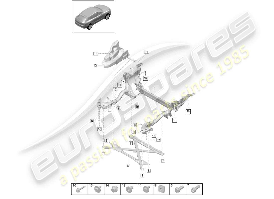 porsche 2021 (macan) support frame cross member guard plate part diagram