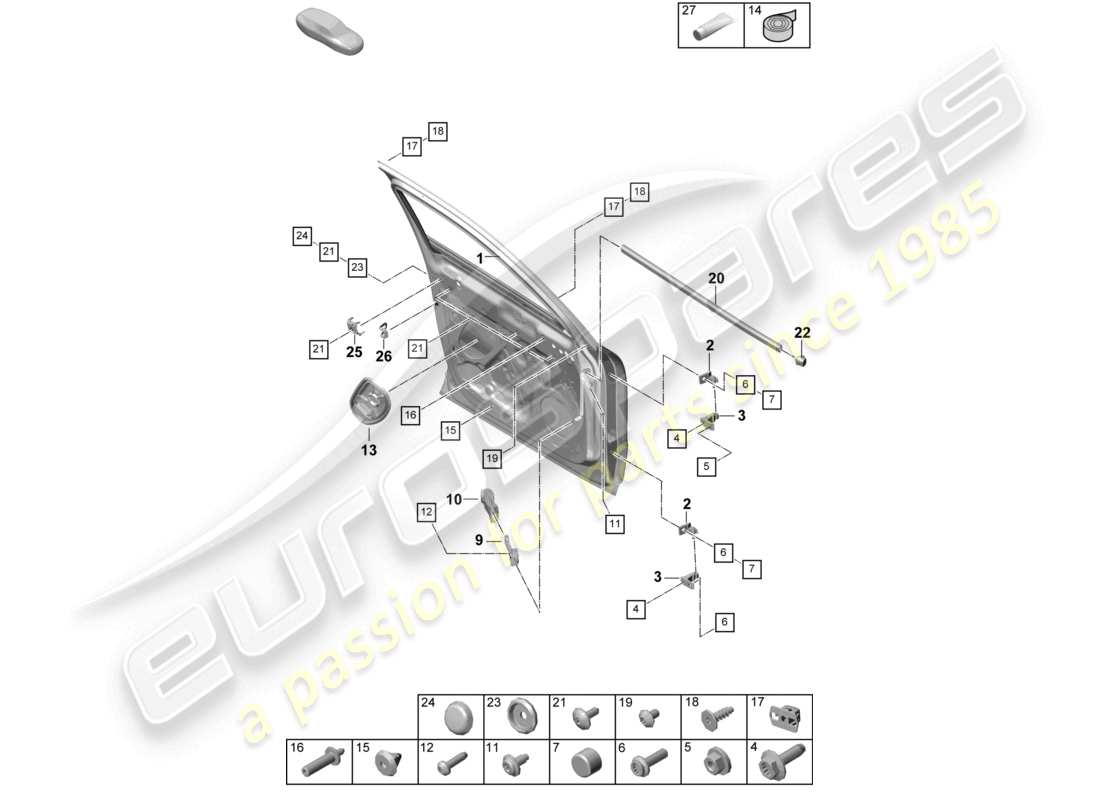 porsche 2023 (cayenne e3 pa) door shell front accessories part diagram