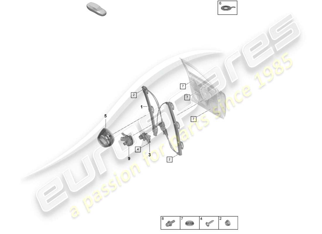 porsche 2023 (cayenne e3 pa) window regulator front assembly carrier part diagram