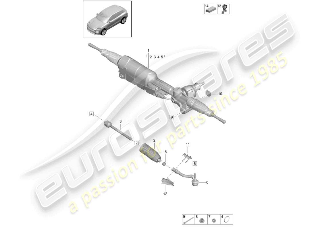 porsche 2022 (macan) steering gear part diagram