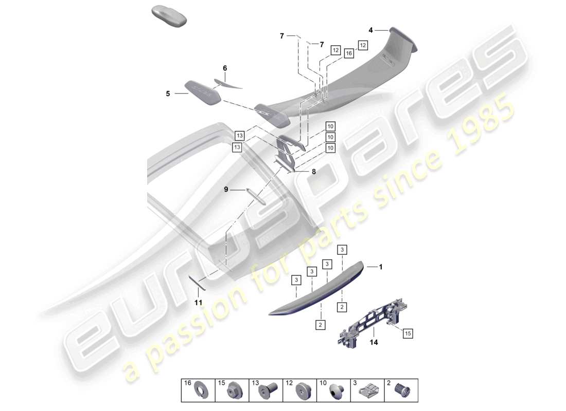 porsche 2021 (718 cayman gt4) rear spoiler part diagram