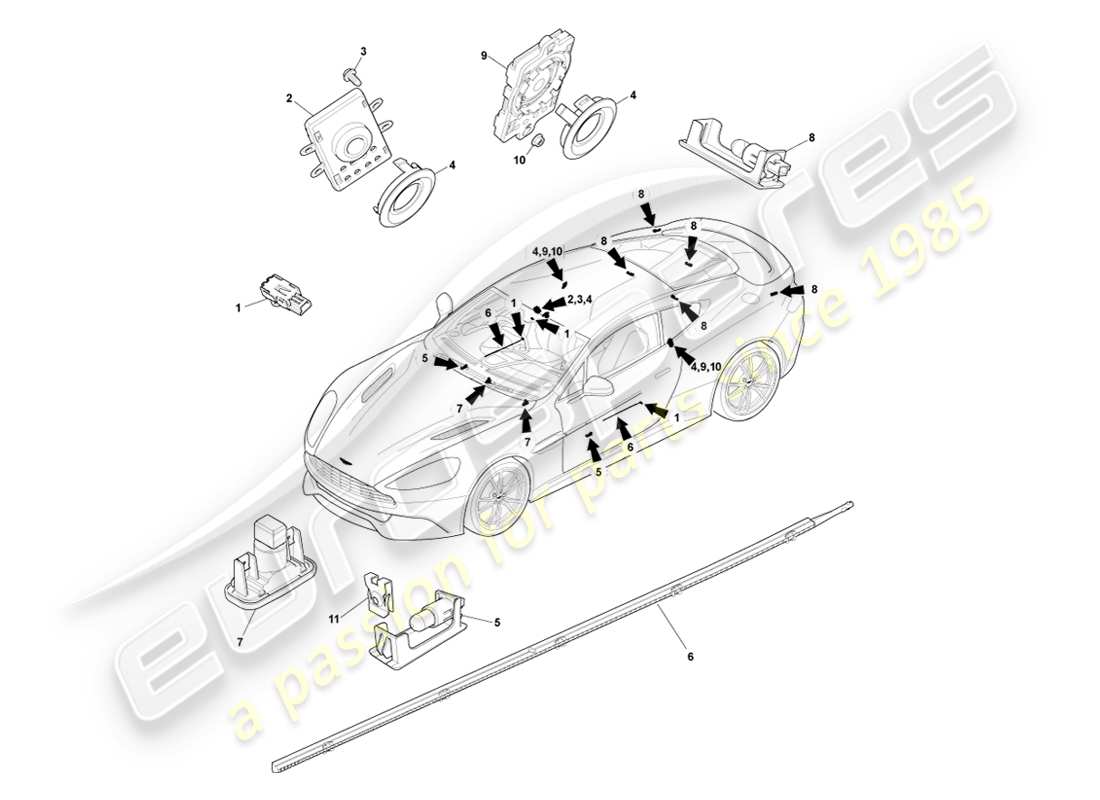 aston martin vanquish (2013) courtesy lighting parts diagram