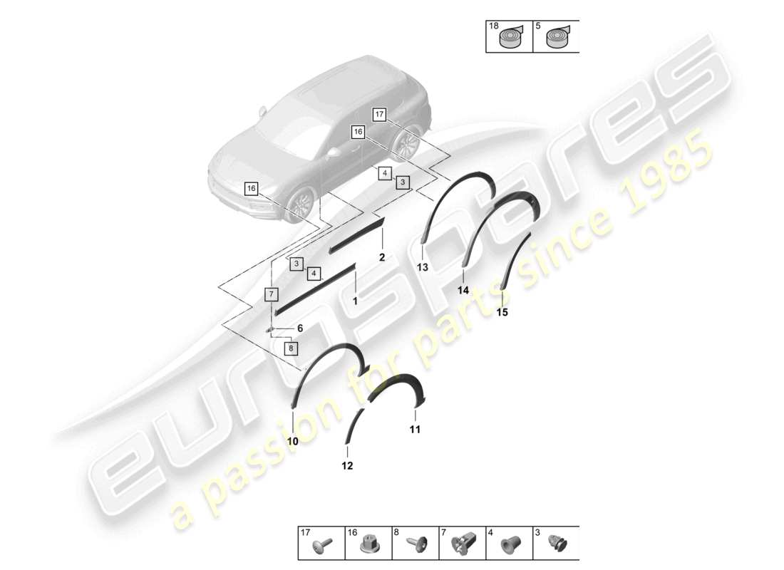 porsche 2024 (cayenne e3 9ya/9yb) wheel arch cover lower outer parts diagram