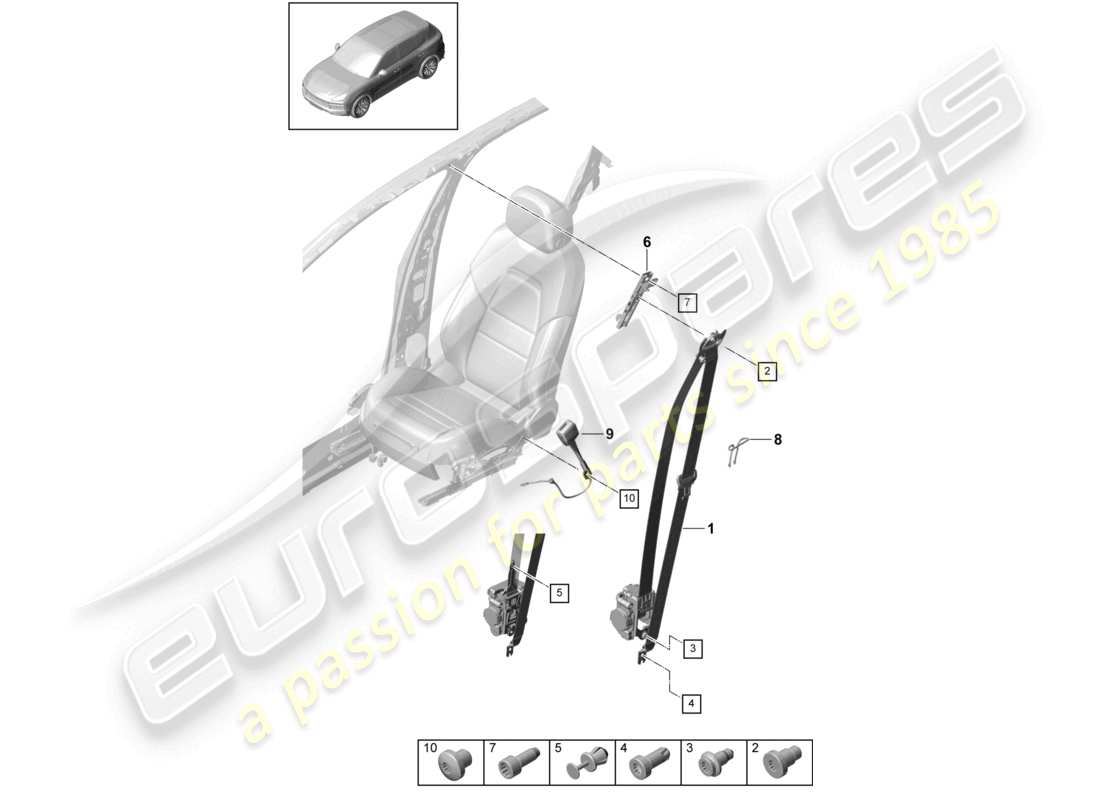 porsche 2024 (cayenne e3 9ya/9yb) three-point safety belt front belt latch parts diagram