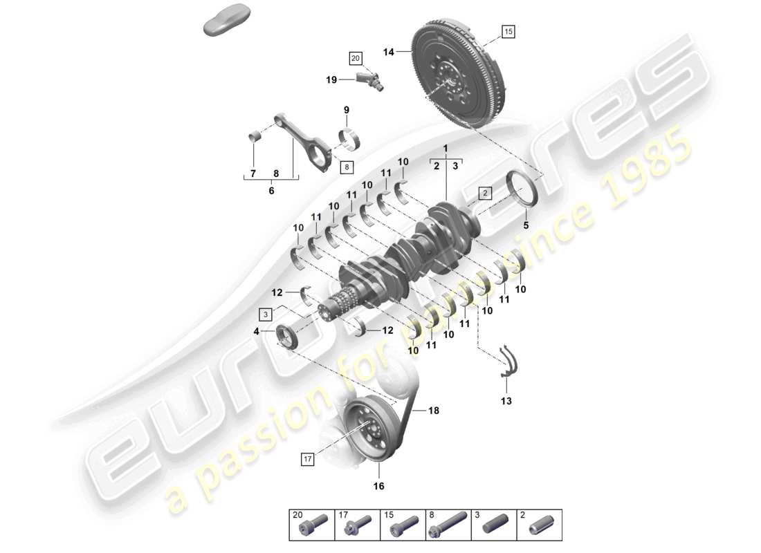 porsche 2022 (718 cayman) crankshaft conrod flywheel part diagram