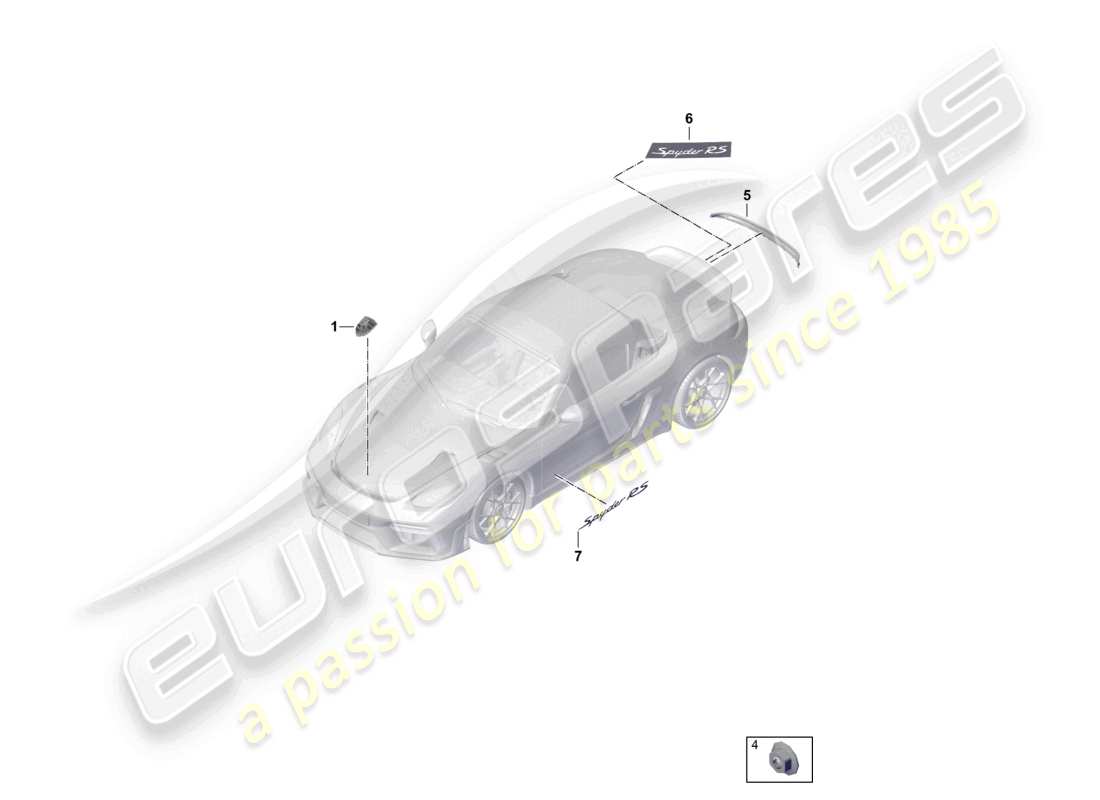 porsche 2022 (718 boxster spyder) inscriptions/lettering trim stone guard film parts diagram