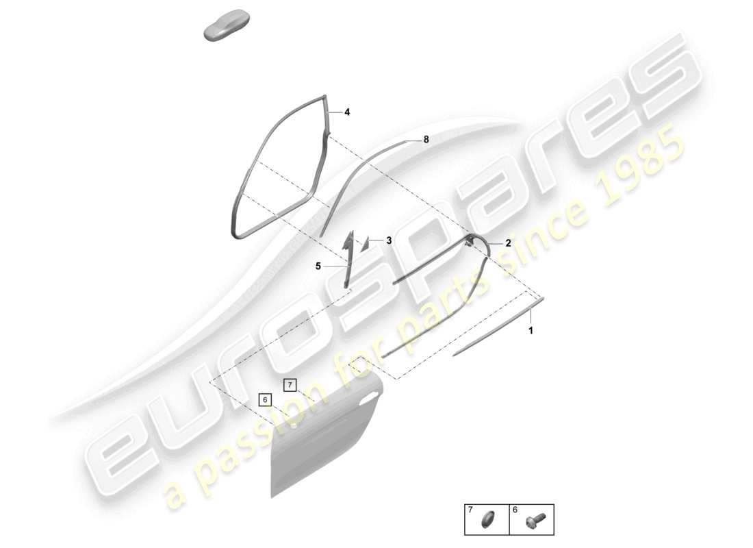 porsche 2022 (718 cayman gt4) door seal and trim part diagram