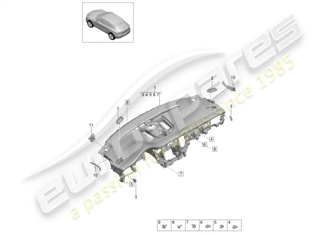 porsche 2020 (macan) instrument panel trim upper part parts diagram