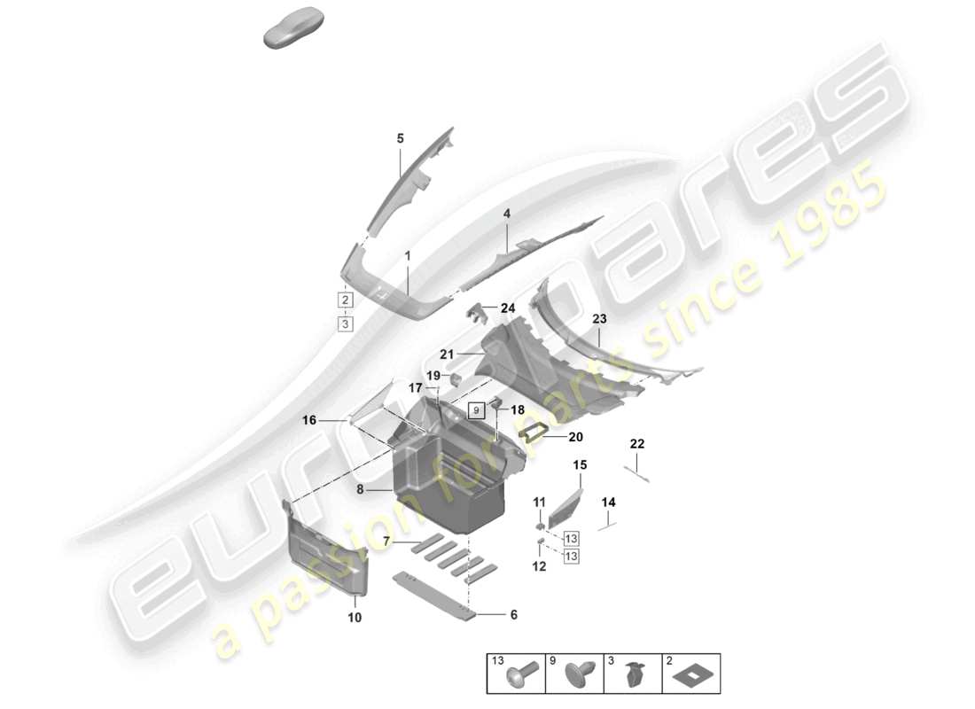porsche 2022 (992-1 turbo / s) luggage compartment trim parts diagram