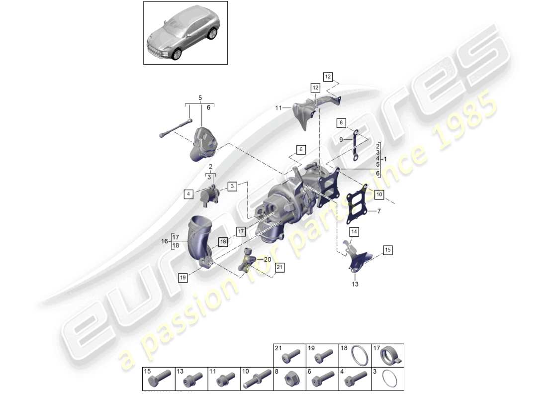 porsche 2021 (macan) exhaust gas turbocharger part diagram