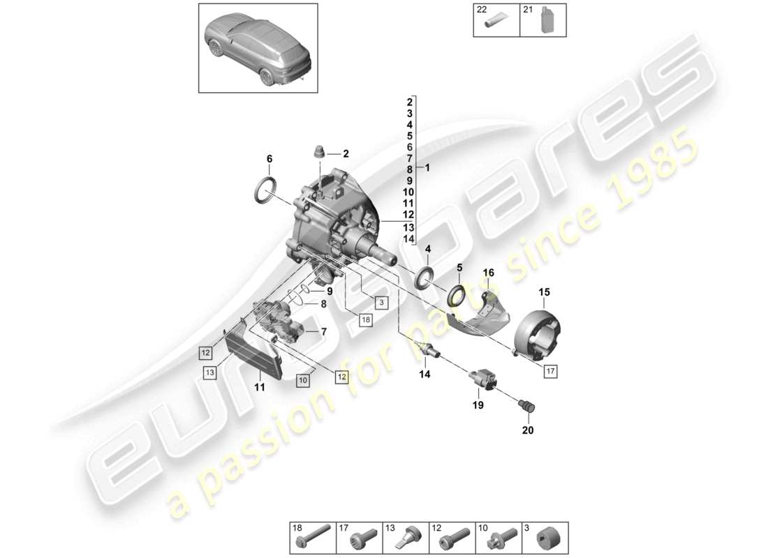 porsche 2021 (cayenne e3 9ya/9yb) transfer box ready for installation part diagram