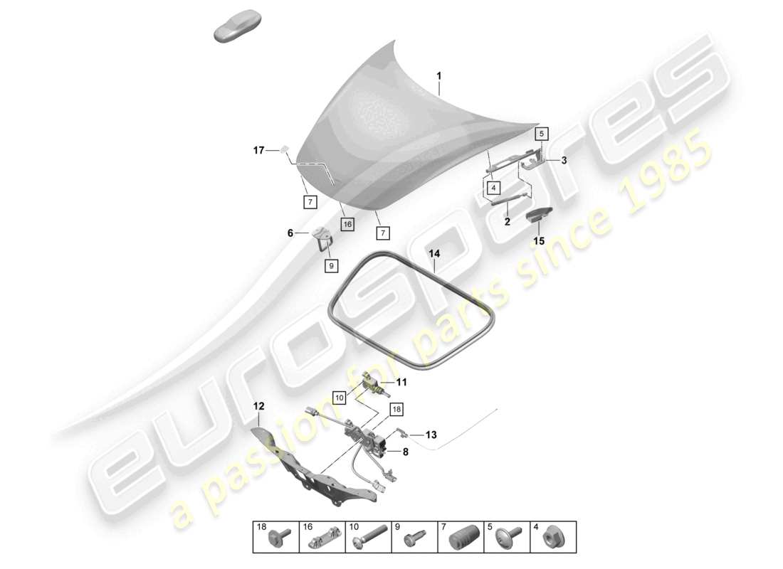 porsche 2022 (718 boxster spyder) cover front parts diagram