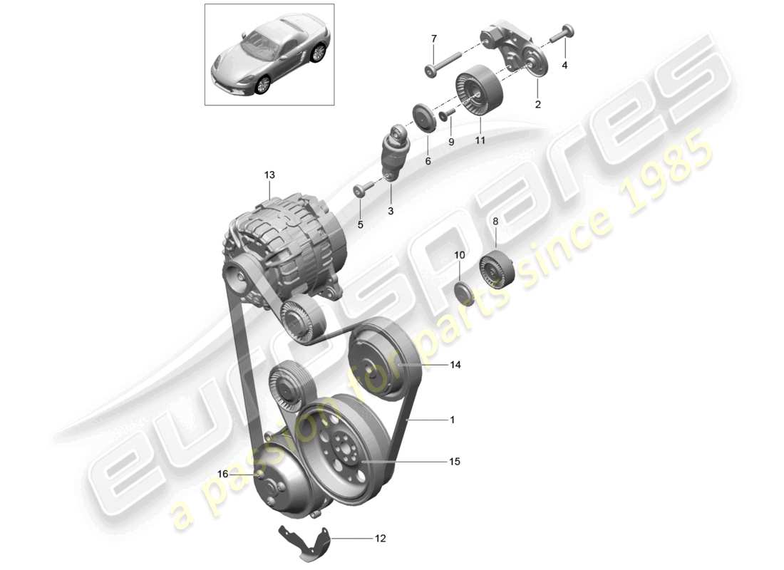 porsche 2022 (718 boxster) belt tensioner damper v-belt parts diagram