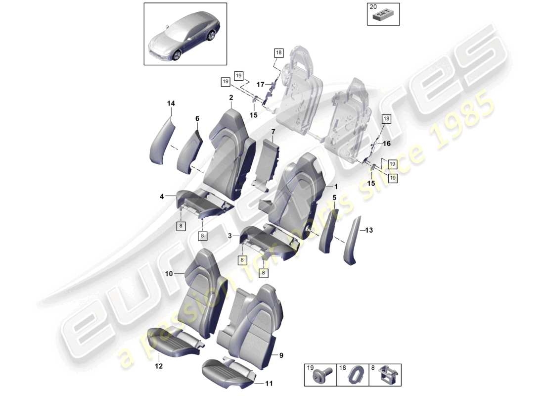 porsche 2021 (panamera 971-2) seat rear standard seat comfort version foam part backrest covers seat covers part diagram