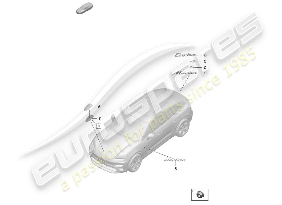 porsche 2024 (macan-e) inscription porsche crest part diagram
