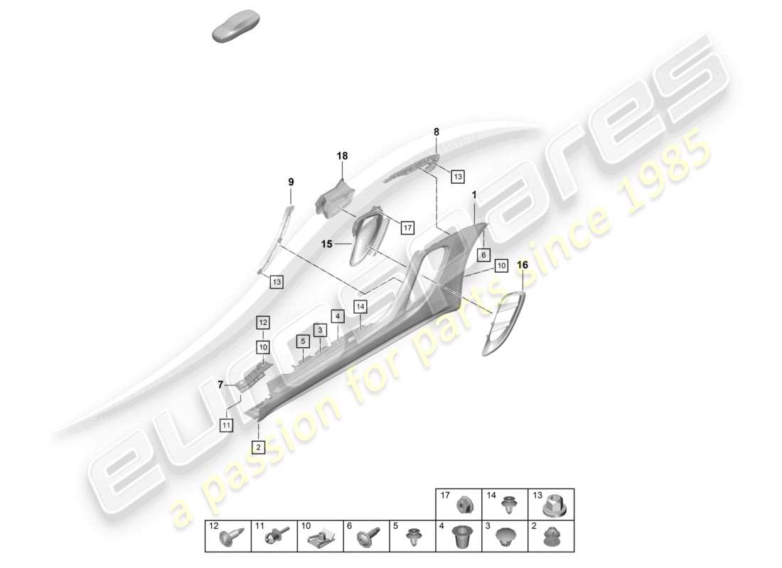 porsche 2025 (718 boxster spyder) side member trim and air guide engine bay parts diagram
