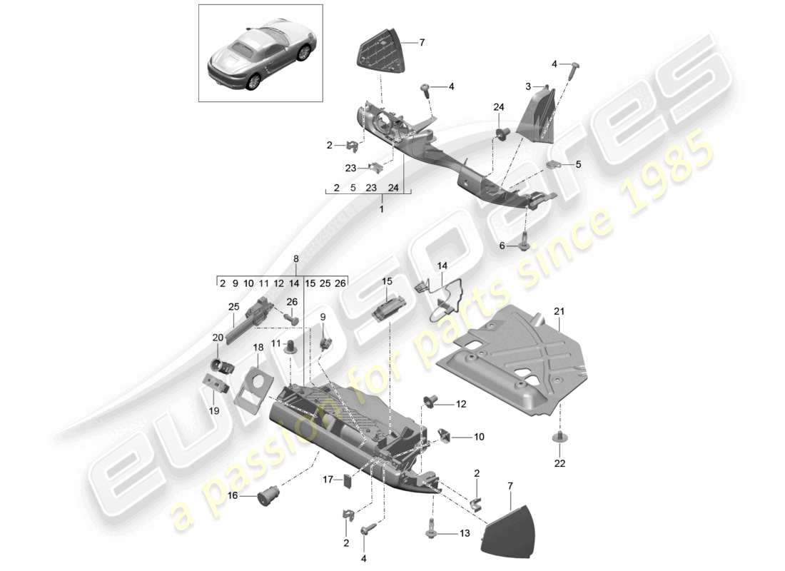 porsche 2022 (718 boxster) glove box and trim (drivers side) parts diagram