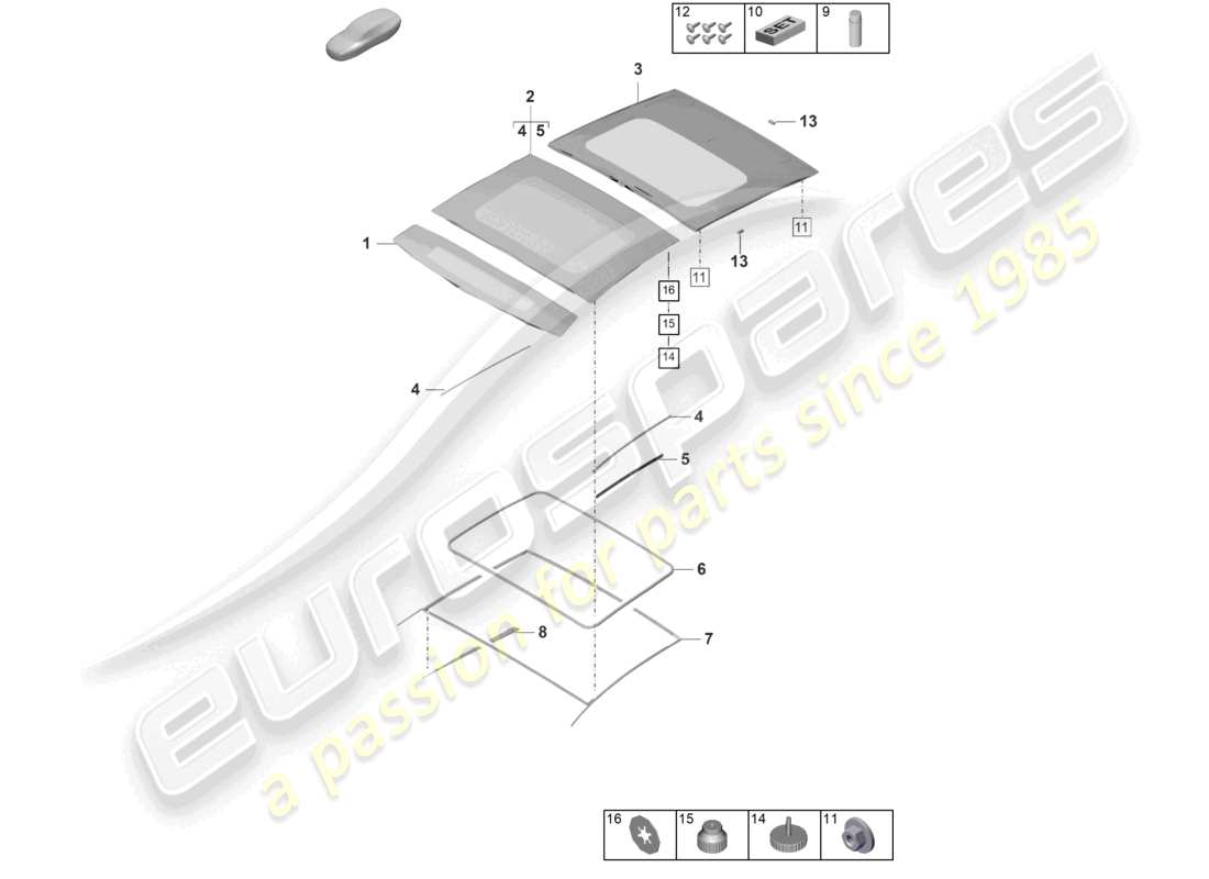 porsche 2024 (panamera 976) glass sliding roof accessories part diagram