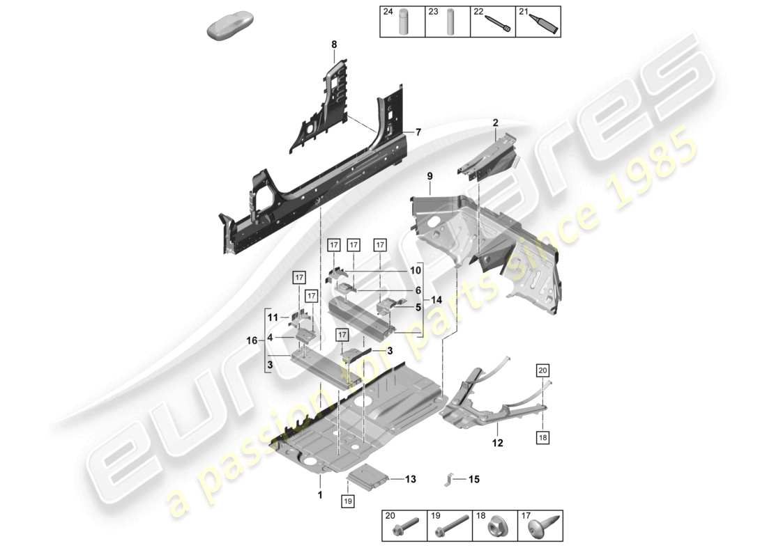 porsche 2024 (718 boxster spyder) floor plates center parts diagram