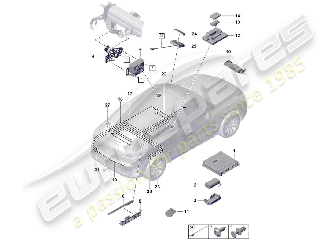 porsche 2022 (cayenne e3 9ya/9yb) for models with telephone and emergency call part diagram