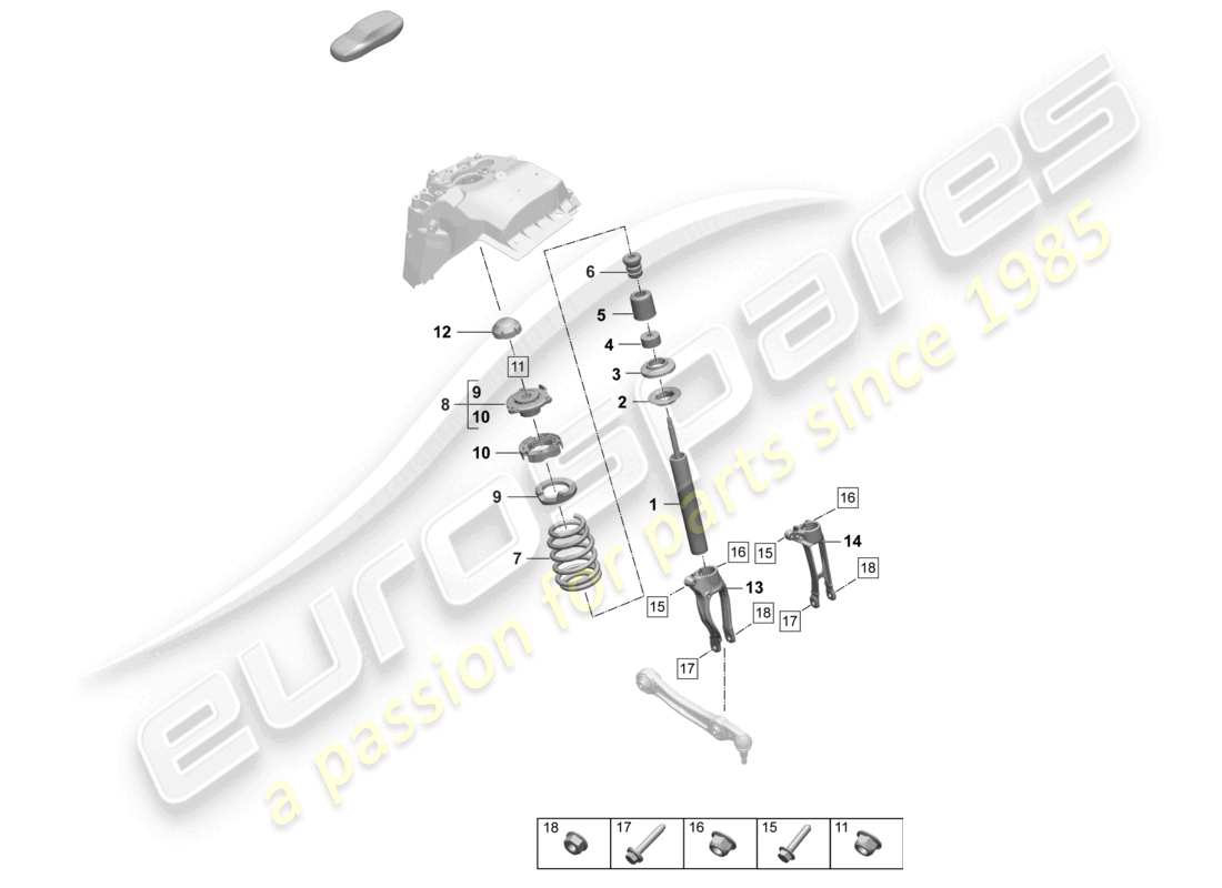 porsche 2024 (macan-e) steel spring suspension suspension strut, complete coil spring part diagram
