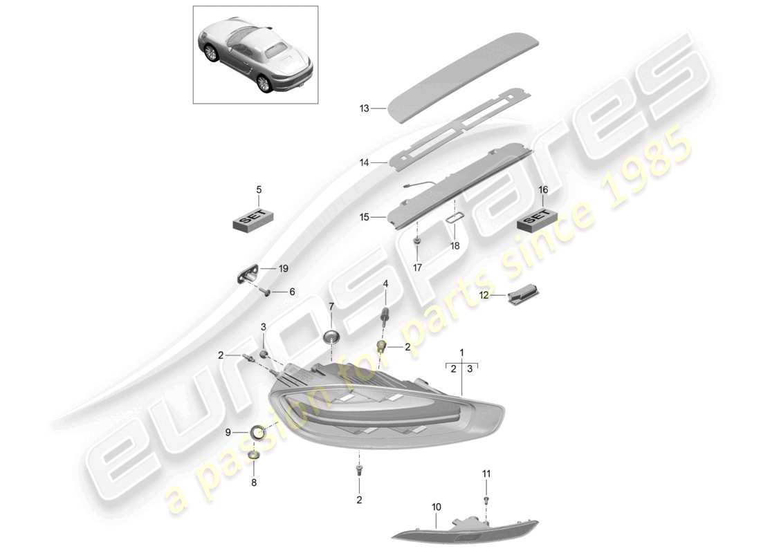 porsche 2022 (718 boxster) rear light licence plate light additional brake light rear fog light parts diagram