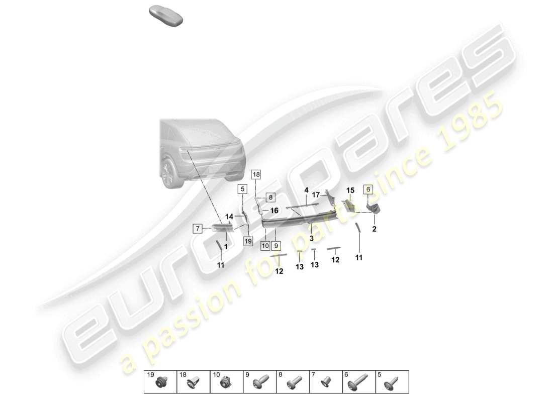 porsche 2024 (macan-e) rear light licence plate light rear light reflector additional brake light part diagram
