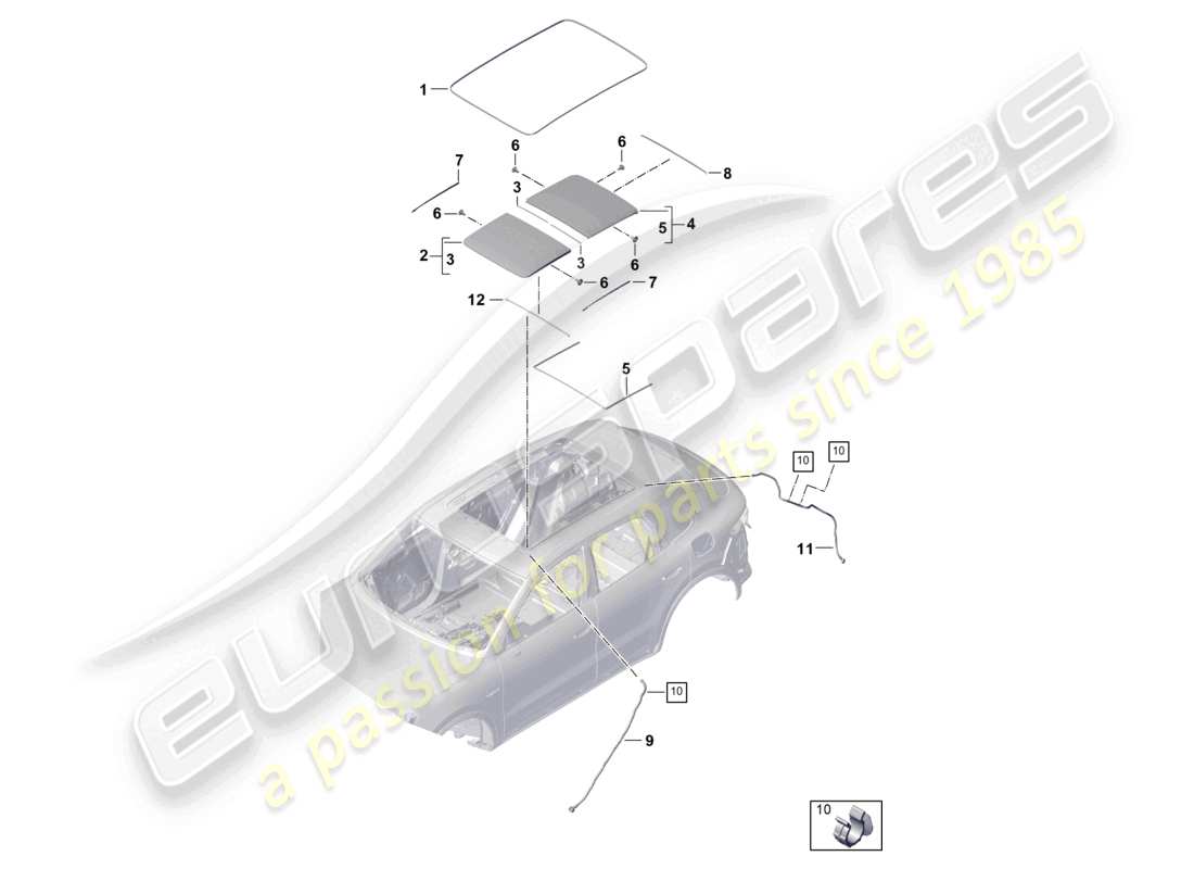 porsche 2024 (cayenne e3 pa) glass roof accessories cover water drainage hose part diagram