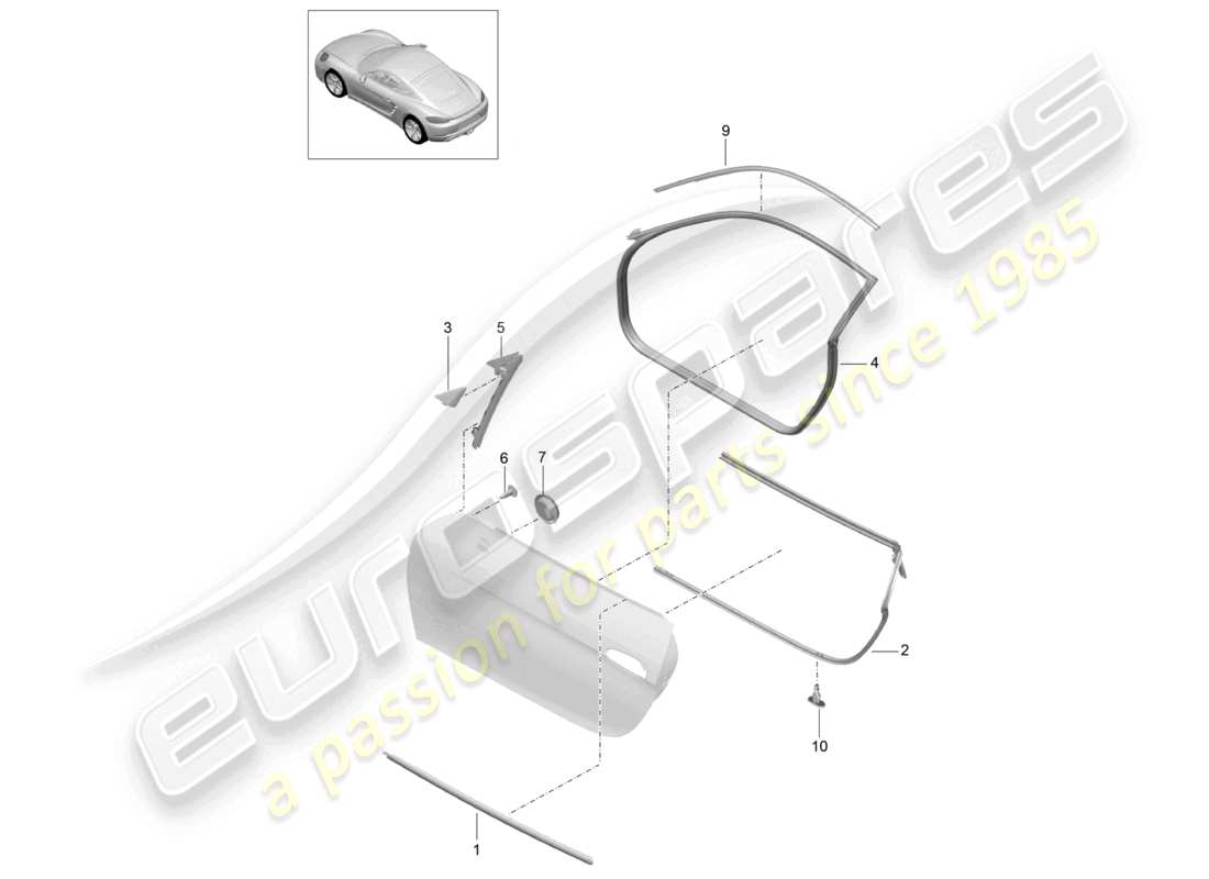 porsche 2024 (718 cayman) door seal and trim parts diagram